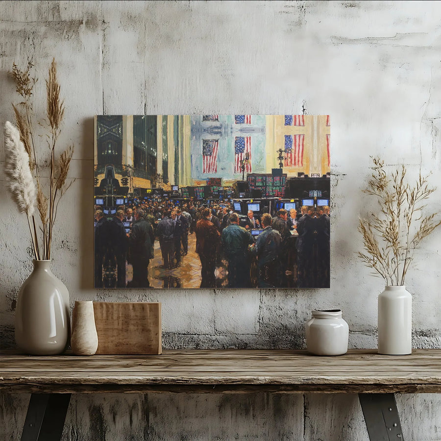 Stock Market Canvas Wall Art | Wall Street Trading Floor Painting | Premium Gallery Quality Print | Office Decor Gift for Investor