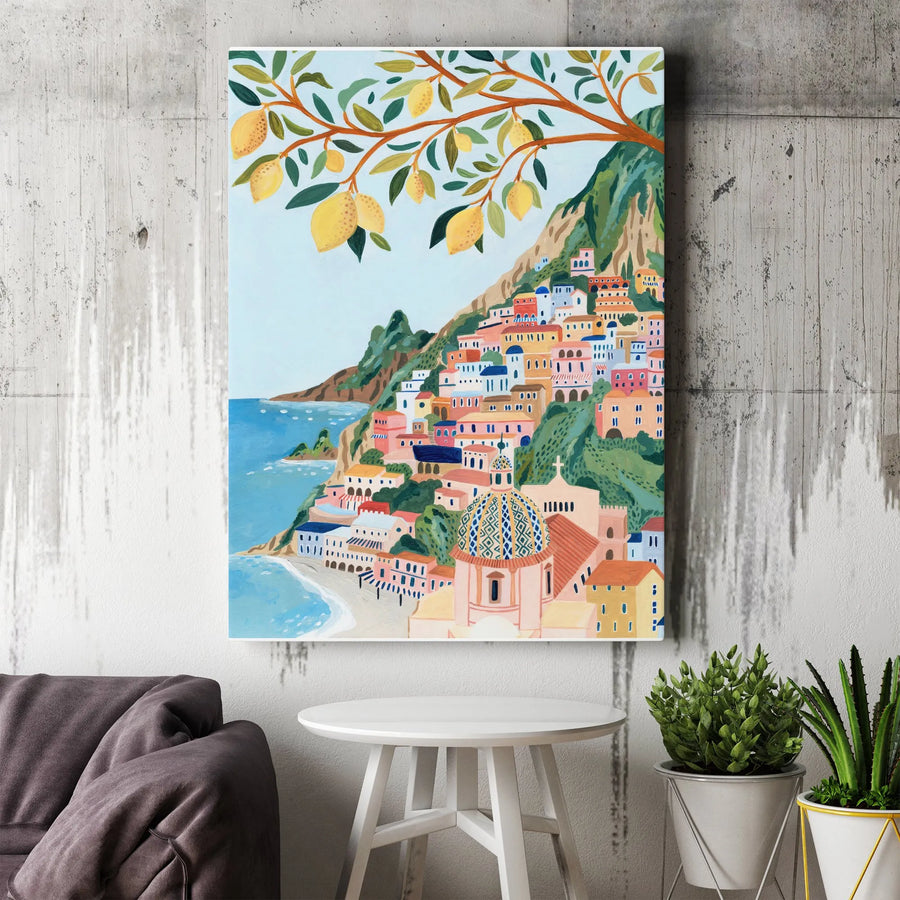 Positano Amalfi Coast Canvas Wall Art | Mediterranean Lemon Tree Landscape | Premium 1.25" Gallery Wrap | Travel Inspired Home Decor Gift