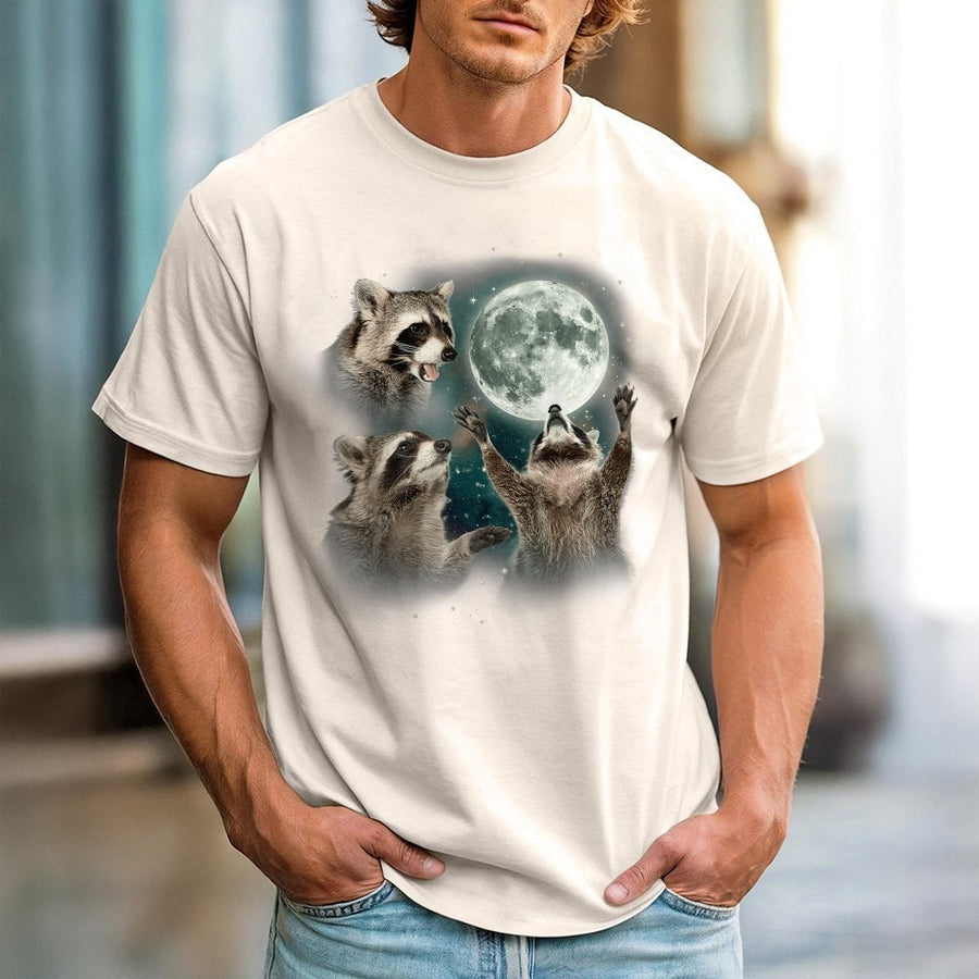 Raccoon Moon T-Shirt | Funny Three Raccoons Graphic | Premium 100% Cotton Soft Tee | Nature Lover Wildlife Gift For Men And Women