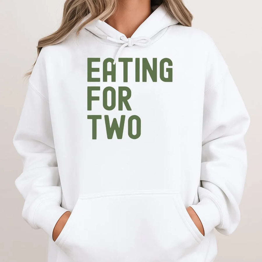 Eating for Two Hoodie | Funny Pregnancy Announcement Sweatshirt | Premium Soft Blend | Baby Shower Gift for Mom-To-Be