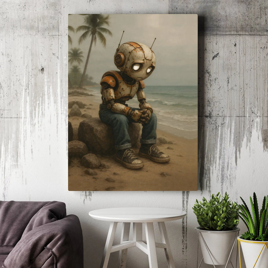 Sad Robot Wall Art | Melancholy Rusty Android Print | Premium 1.25" Gallery Canvas | Unique Aesthetic Gift for Sci-Fi Lovers