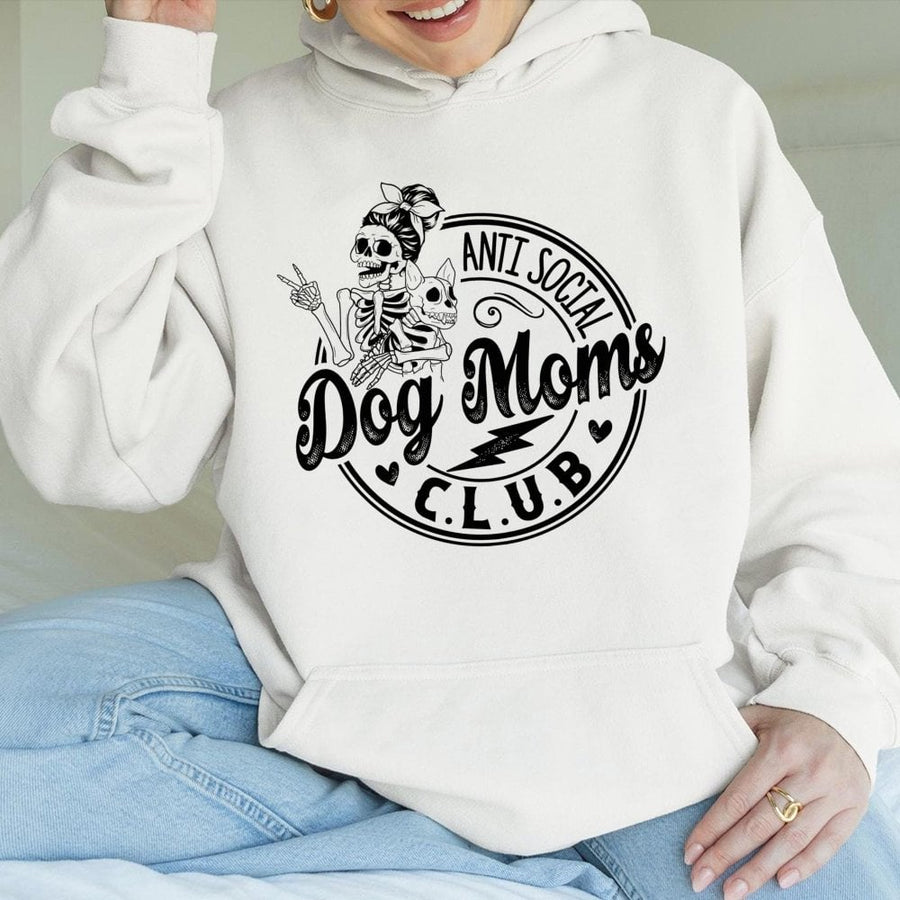 Anti Social Dog Moms Club Hoodie | Skeleton Dog Mom Graphic | Premium Cotton Blend | Gift For Dog Lovers & Introverted Pet Owners