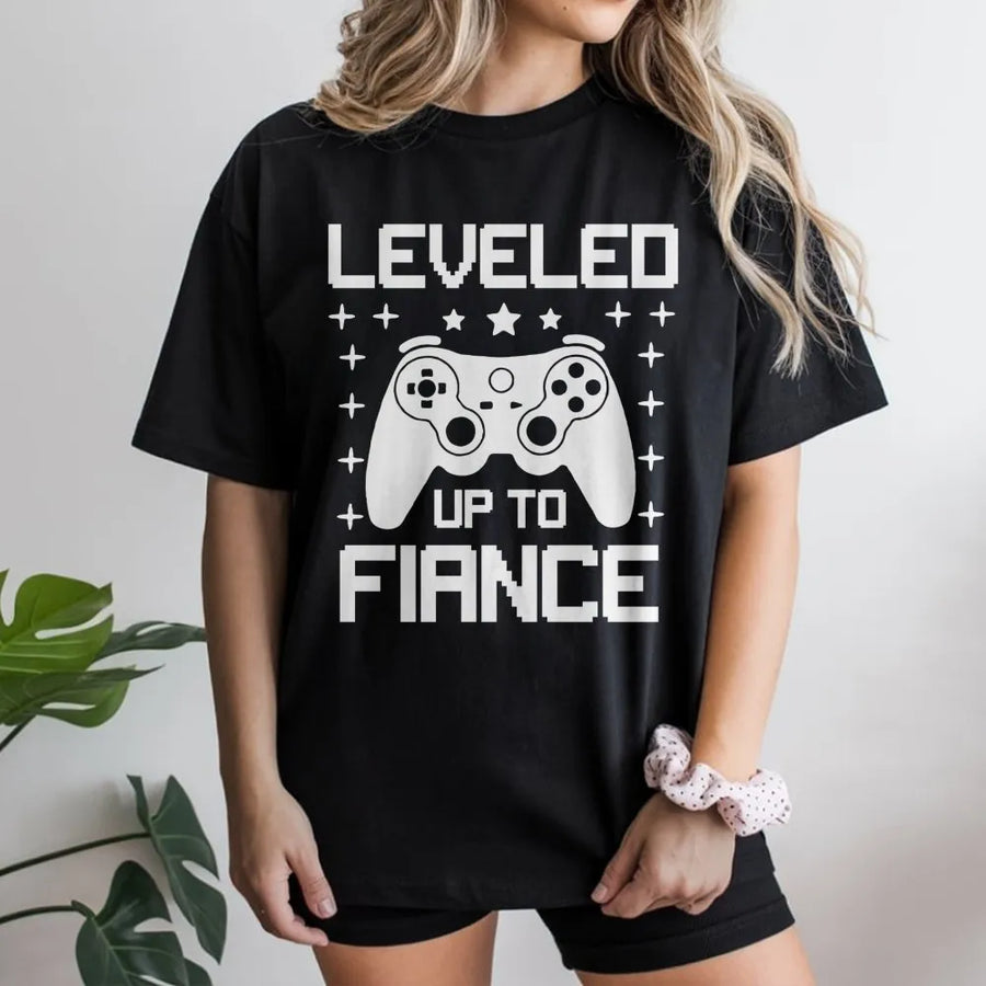 Leveled Up To Fiance T-Shirt | Gamer Engagement Announcement Tee | Premium Soft Cotton | Funny Future Husband Gift For Him