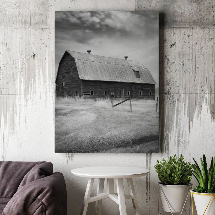 Rustic Barn Wall Art | Black And White Farmhouse Scenery | Premium Gallery Canvas | Vintage Country Home Decor Gift