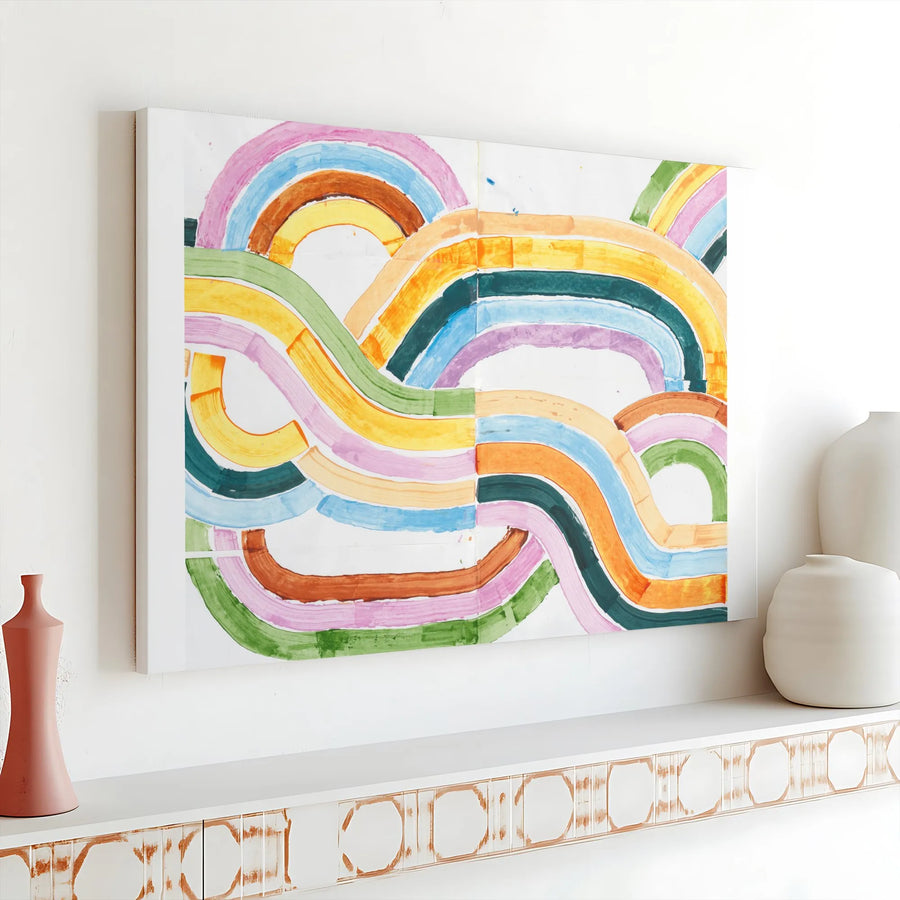 Sun River Abstract Canvas Print | Modern Watercolor Flowing Lines | Premium Gallery Wrap Canvas | Limited Edition Home Decor Gift