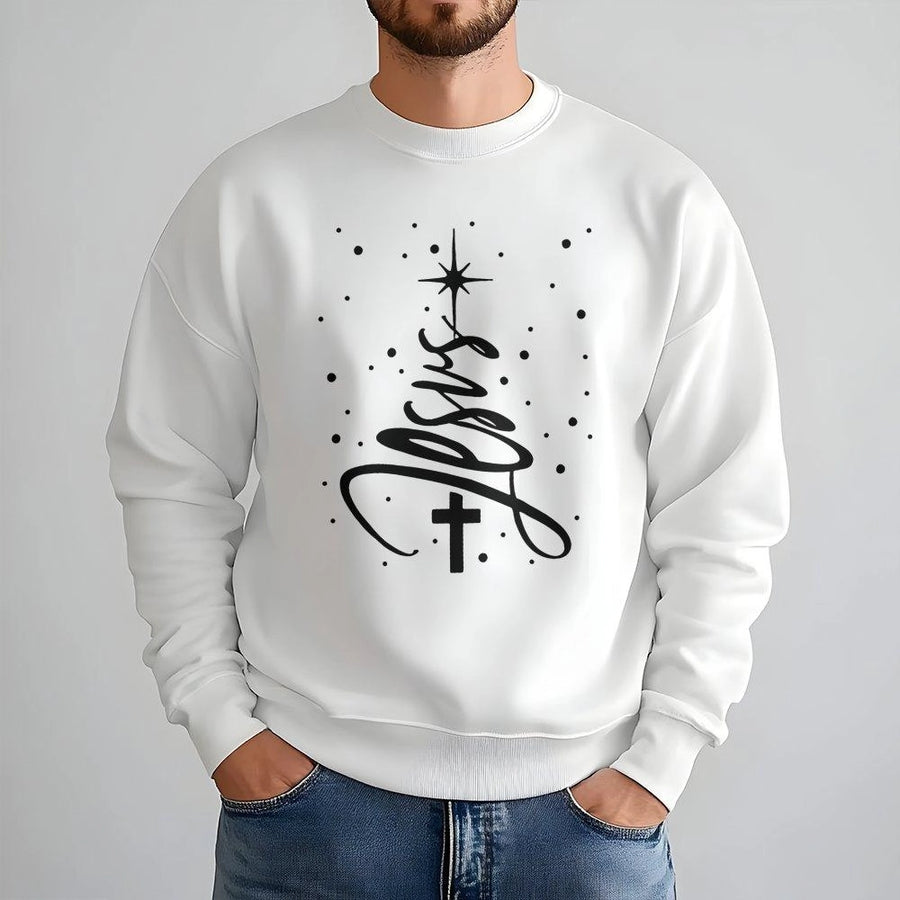 Jesus Christmas Tree Sweatshirt | Faith Cross Religious Graphic | Premium Cotton Blend | Christian Holiday Gift for Women and Men