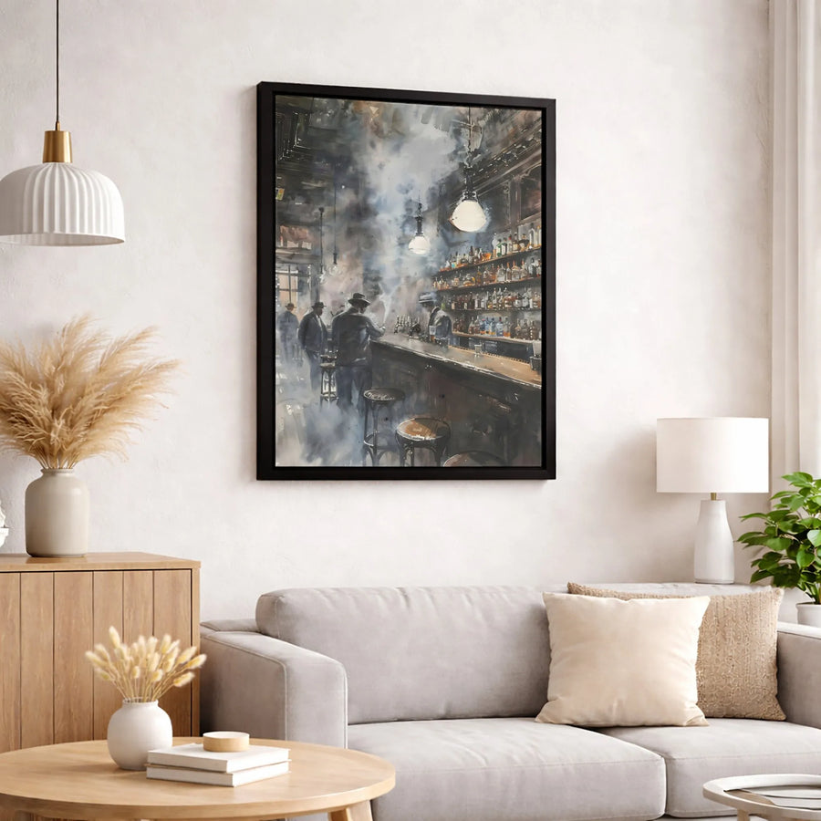 Speakeasy Bar Canvas Print | Moody Prohibition Gangster Scene | Premium 1.25" Gallery Wrapped Art | Vintage Pub Decor for Home or Man Cave