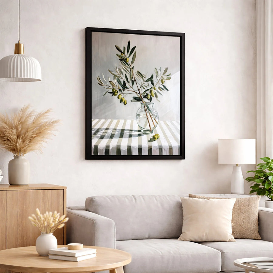 Olive Branch Still Life Canvas Print | Botanical Kitchen Wall Art | 1.25" Premium Gallery Wrapped | Mediterranean Home Decor Gift