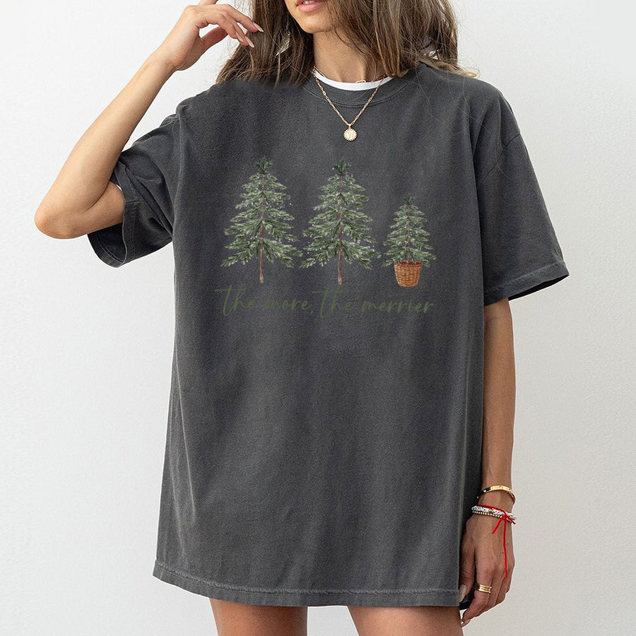 The More The Merrier Christmas T-Shirt | Minimalist Pine Tree Holiday Graphic | 100% Cotton Premium Unisex Tee | Cozy Winter Outfit Gift for Family