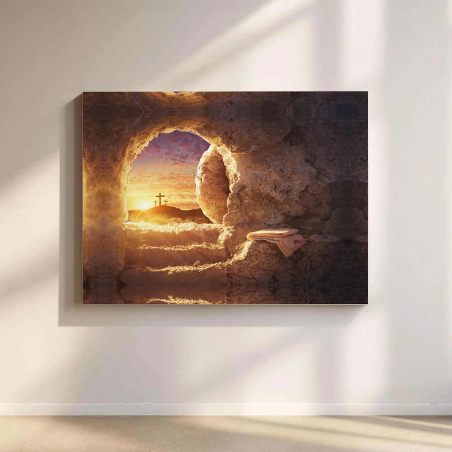 Empty Tomb Canvas Wall Art | Jesus Christ Resurrection Scene | Premium Fade-Resistant Print | Christian Home Decor Gift