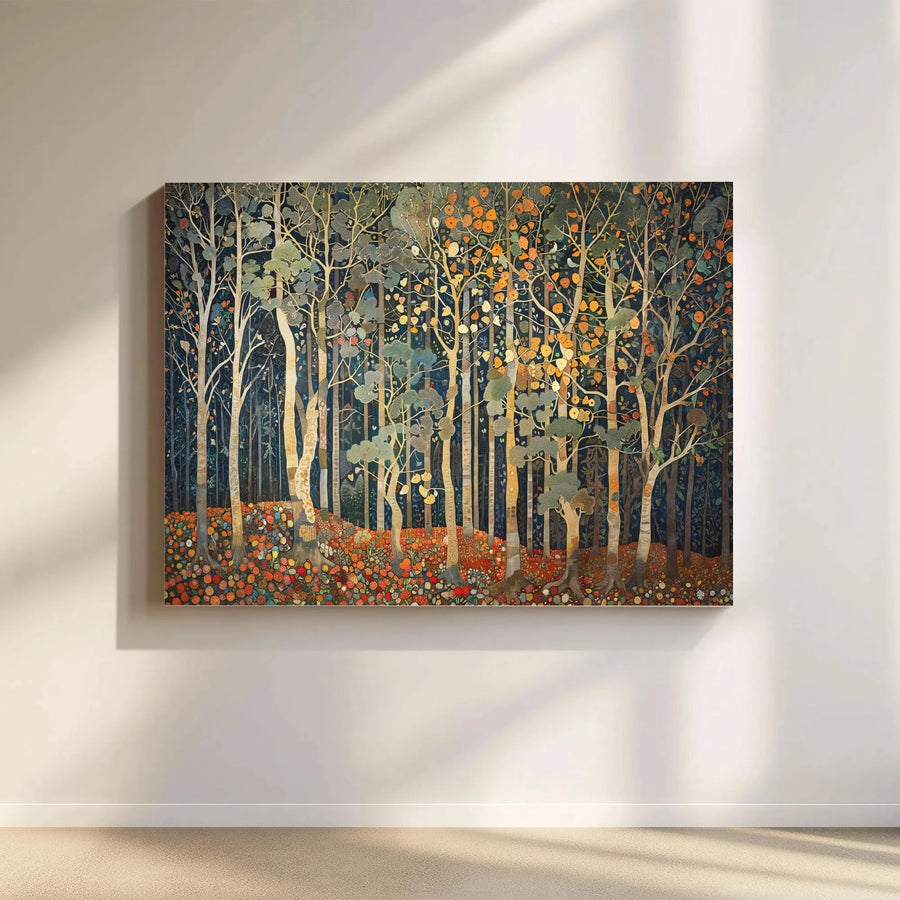 Art Nouveau Forest Canvas | Birch Tree Autumn Landscape Print | Premium 1.25-Inch Gallery Wrap | Nature Wall Decor for Home Office