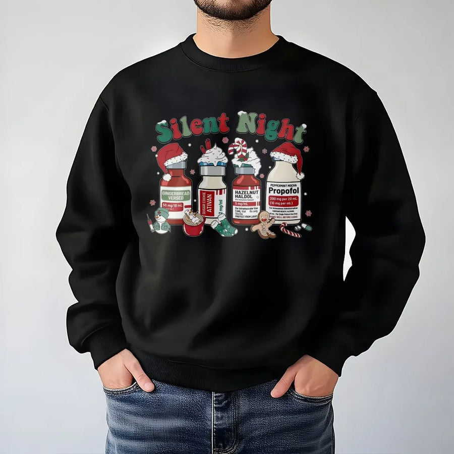 Silent Night Christmas Sweatshirt | Funny Medical Nurse Holiday Graphic | Premium Cotton Blend | Gift for Nurses & Healthcare Workers