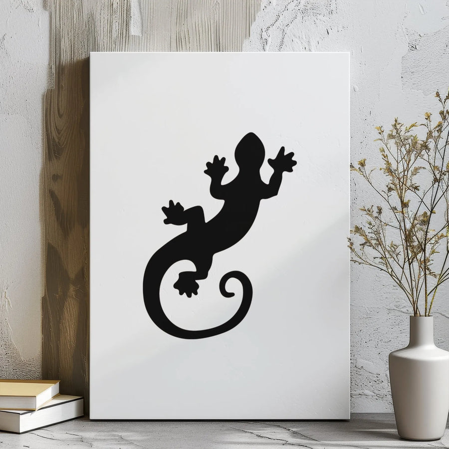Gecko Wall Art Canvas | Minimalist Tribal Lizard Silhouette | Premium Gallery Wrap Print | Modern Nature Home Decor Gift