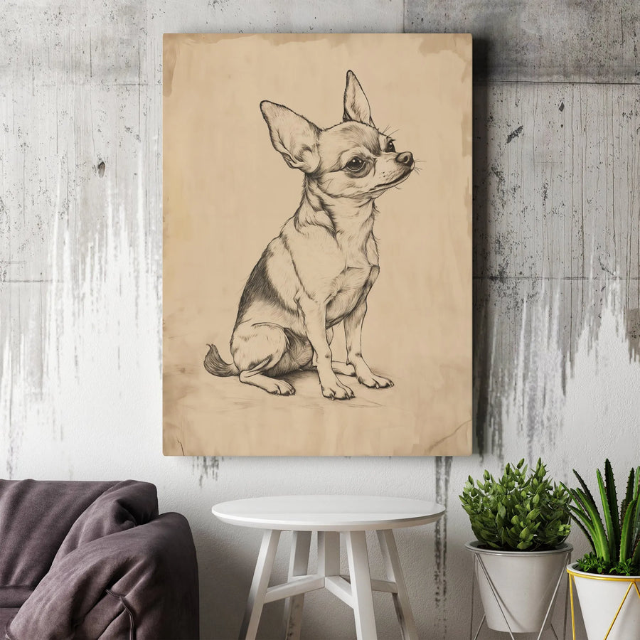 Chihuahua Sketch Canvas Art | Vintage Dog Portrait Illustration | Premium Thick Gallery Wrap | Gift for Dog Lover & Minimalist Home Decor