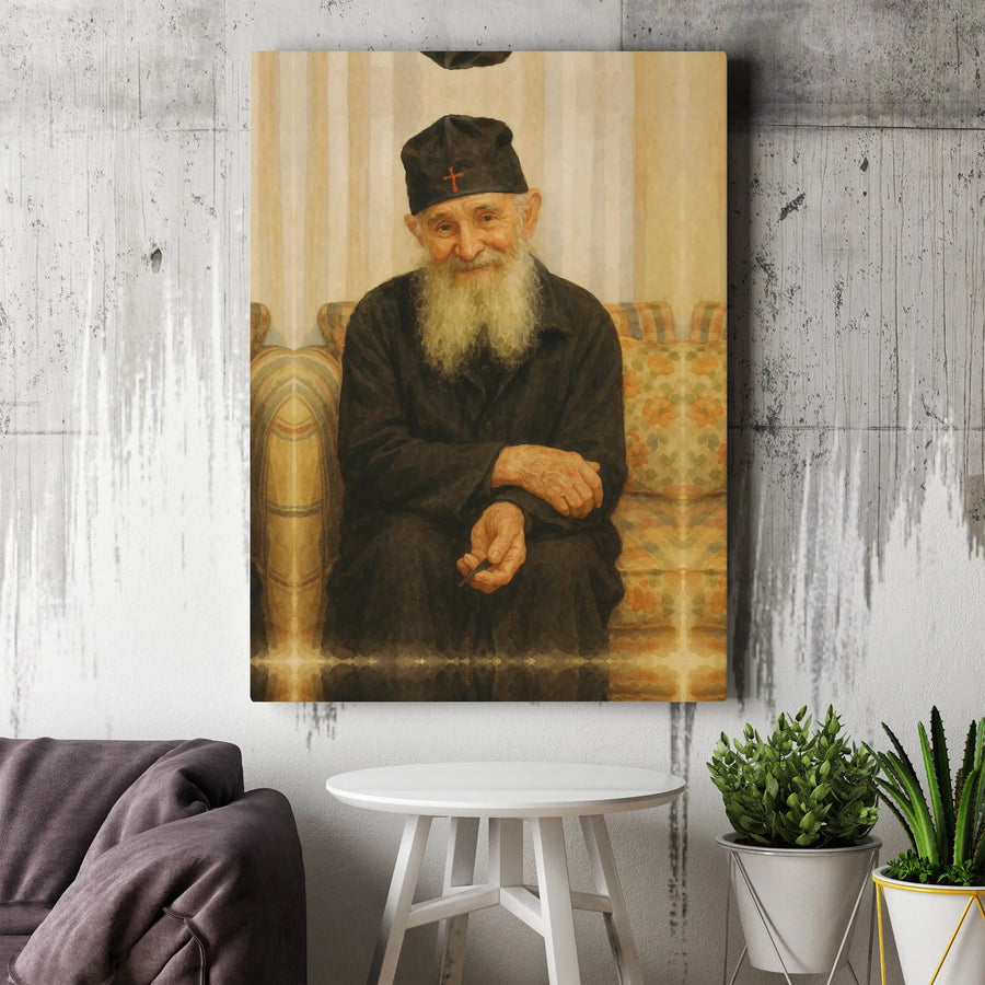 Orthodox Monk Portrait Canvas Print | Religious Elder Wall Art | Gallery-Quality Fade-Resistant | Spiritual Home Decor Gift