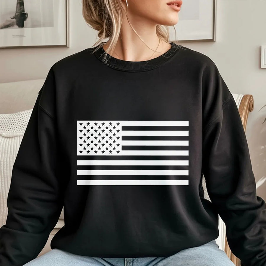 Black and White American Flag Sweatshirt | Monochrome USA Flag Pullover | Soft Crewneck Jumper | Patriotic Gift for Men