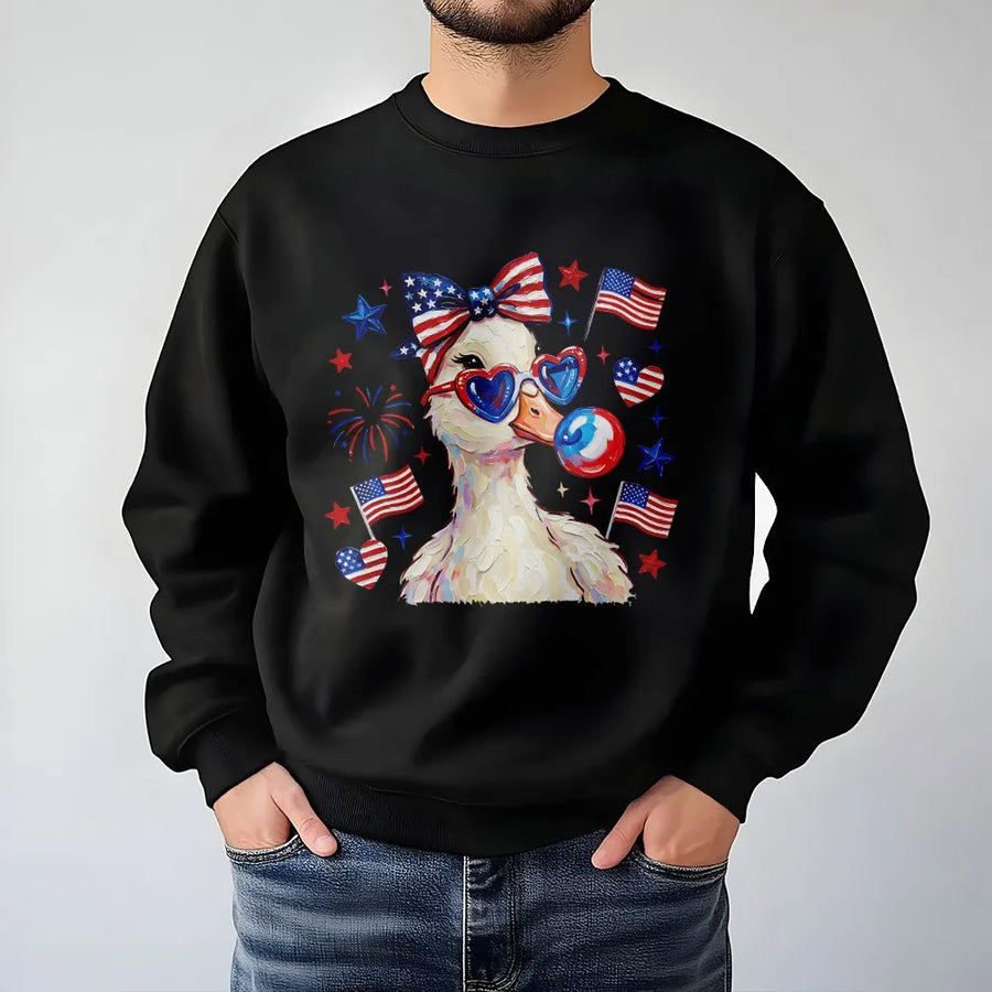 Patriotic Duck Sweatshirt | Cute Coquette Americana Graphic | Soft Cotton Blend | 4th of July Party Gift for Her