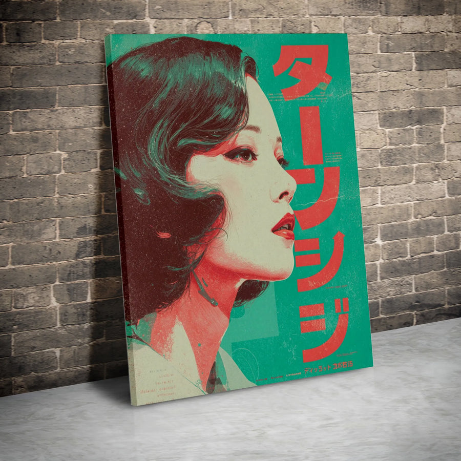 Japanese Woman Canvas Wall Art | Vintage Retro Movie Poster Style | Premium Gallery Wrap Decor | Aesthetic Gift For Film Lovers