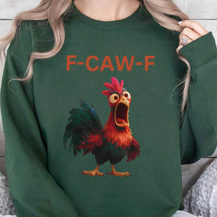 F-Caw-F Funny Rooster Sweatshirt | Screaming Chicken Meme Graphic | Premium Cotton Blend Crewneck | Humorous Animal Lover Gift For Men And Women