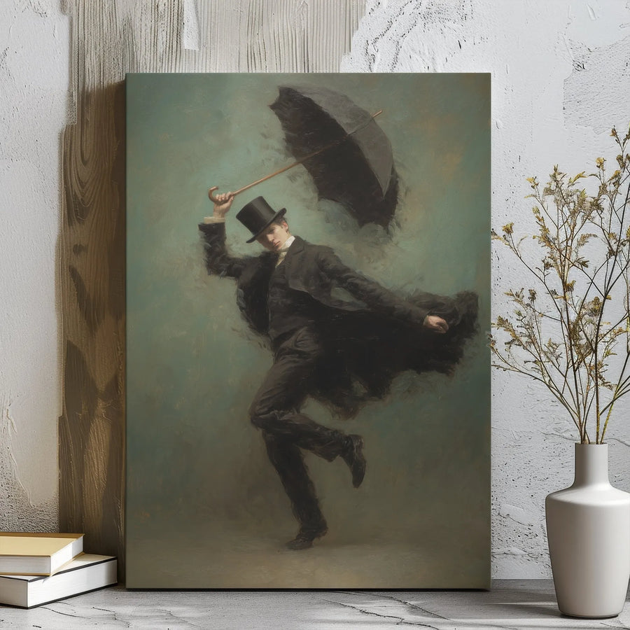 Vintage Gentleman Wall Art | Victorian Man in Top Hat with Umbrella | Premium Gallery-Wrapped Canvas Print | Sophisticated Home Decor Gift