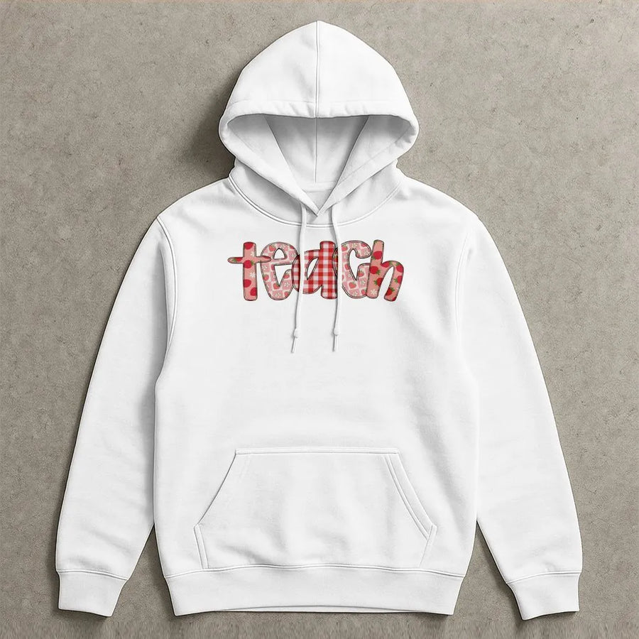 Teacher Hoodie | Strawberry Gingham Graphic Tee | Soft Cotton Top | Back to School Gift for Educators