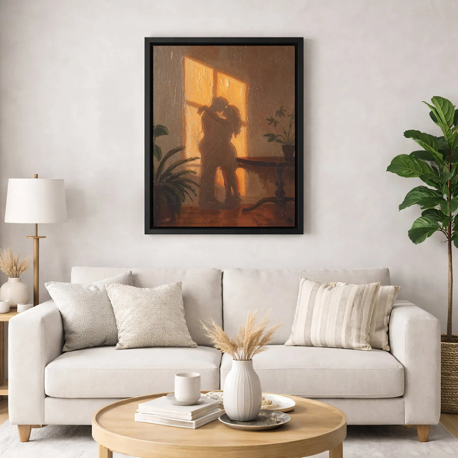 Romantic Couple Canvas Wall Art | Golden Hour Silhouette Print | Premium Gallery-Wrapped 1.25" Profile | Heartfelt Anniversary Gift for Couples
