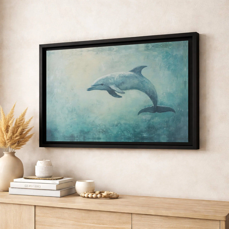 Dolphin Wall Art Canvas | Coastal Ocean Marine Life Painting | Gallery Quality 1.25-inch Profile | Elegant Home & Office Decor Gift