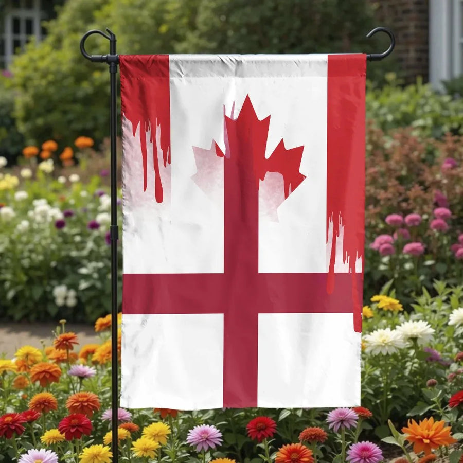England Canada Friendship Garden Flag | Splatter English Canadian Heritage Design | Double-Sided Premium Polyester Yard Banner | Patriotic House Warming Gift Idea