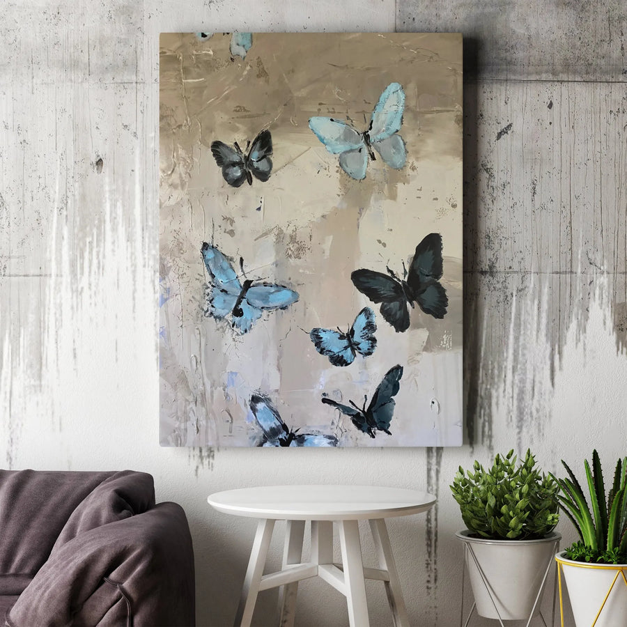 Butterfly Canvas Wall Art | Abstract Blue Butterfly Painting Print | Premium Gallery Wrapped Canvas | Modern Living Room Decor Gift
