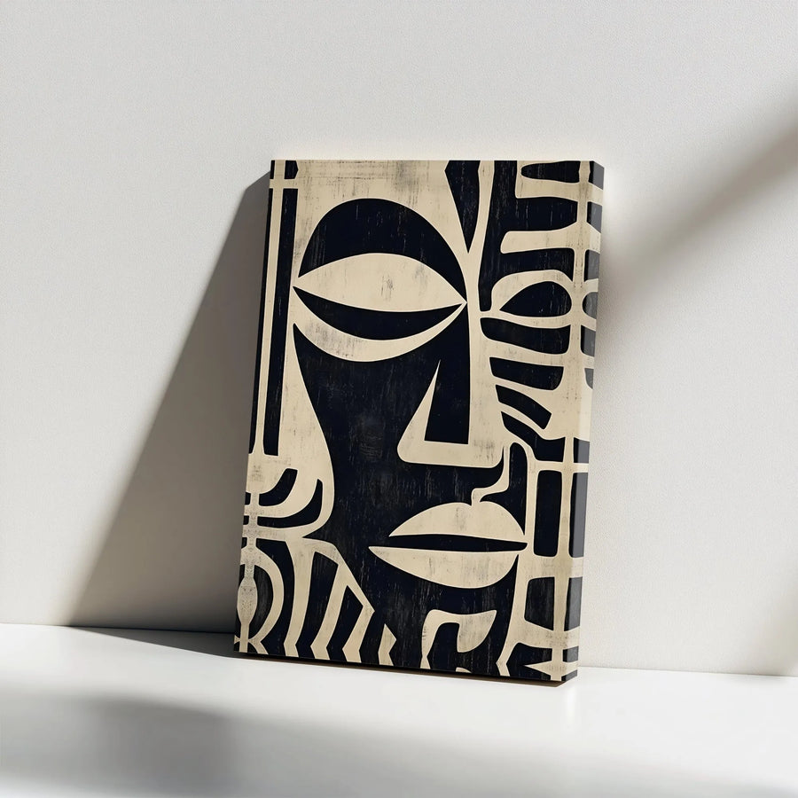 Abstract Tribal Mask Wall Art | Geometric Primitive Face Print | Premium Gallery Wrap Canvas | Modern Home Office Decor Gift