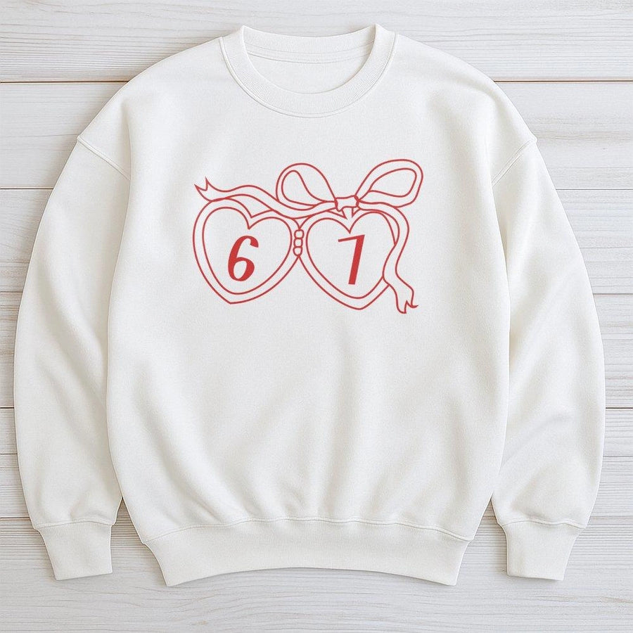6 7 Heart Sweatshirt | Red Minimalist Line Art Design | Premium Cotton Blend | Funny Matching Holiday Gift for Couples or Friends