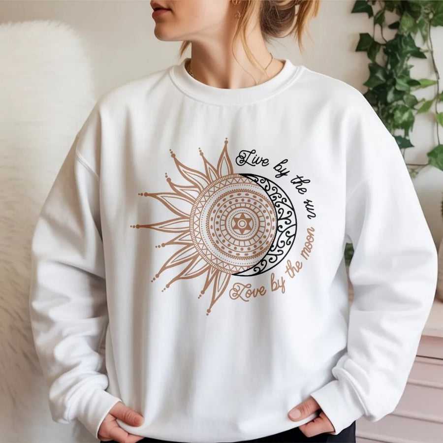 Sun and Moon Sweatshirt | Celestial Mandala Graphic Print | Premium Cotton Blend Cozy Crewneck | Boho Aesthetic Gift for Her Spiritual Lover