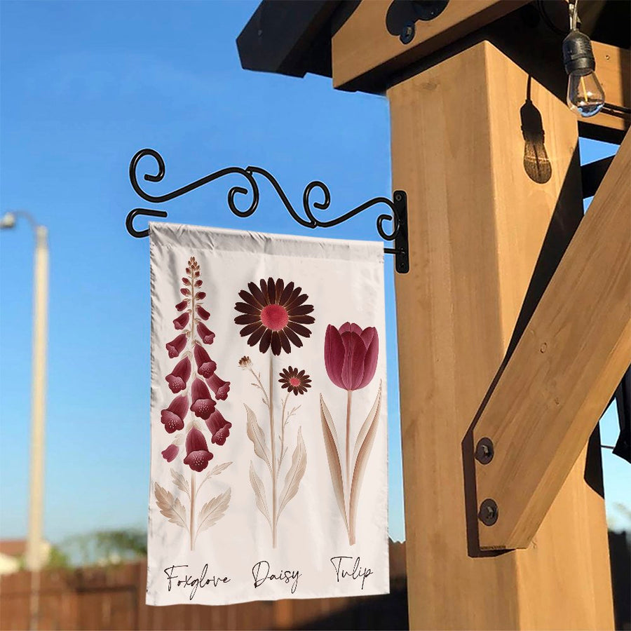 Floral Garden Flag | Foxglove Daisy Tulip Botanical Print | Weather-Resistant Premium Polyester | Housewarming Gift & Outdoor Yard Decor