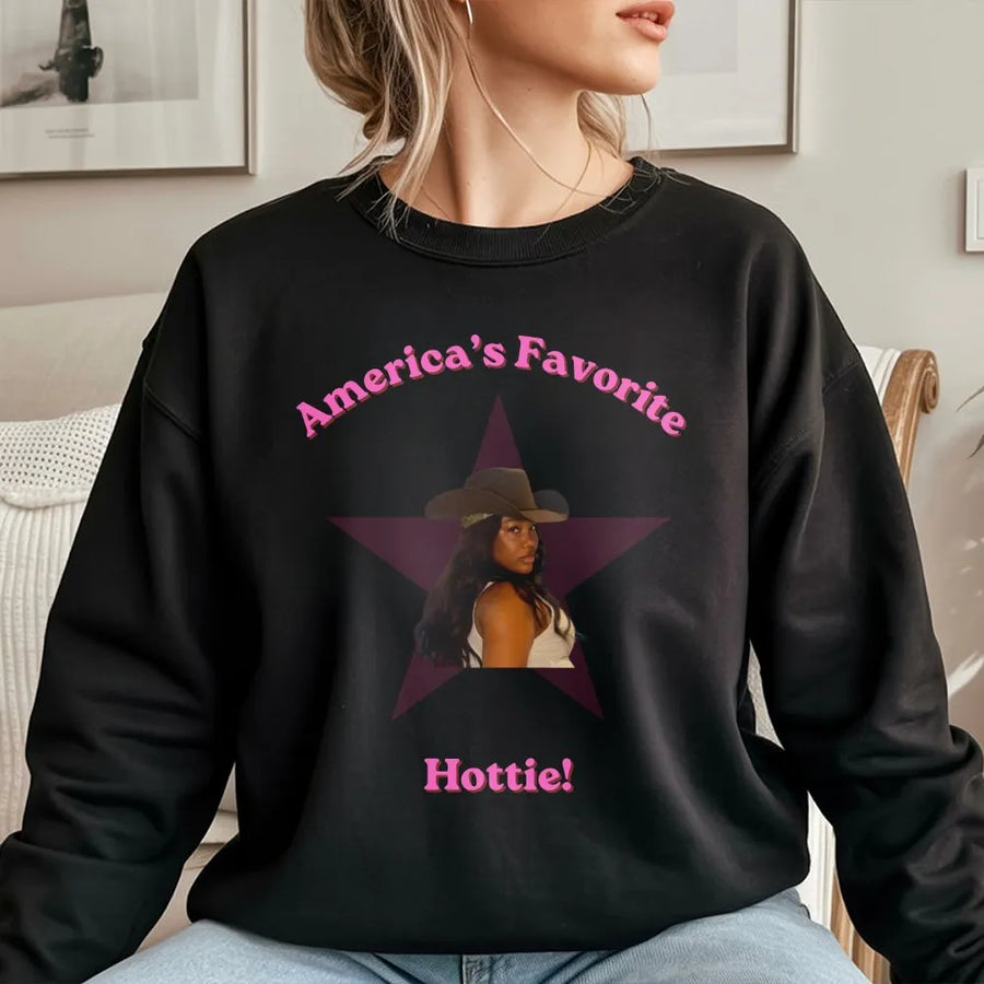 America's Favorite Hottie Sweatshirt | Western Cowgirl Star Graphic | Soft Cotton Blend | Trendy Oversized Gift for Her