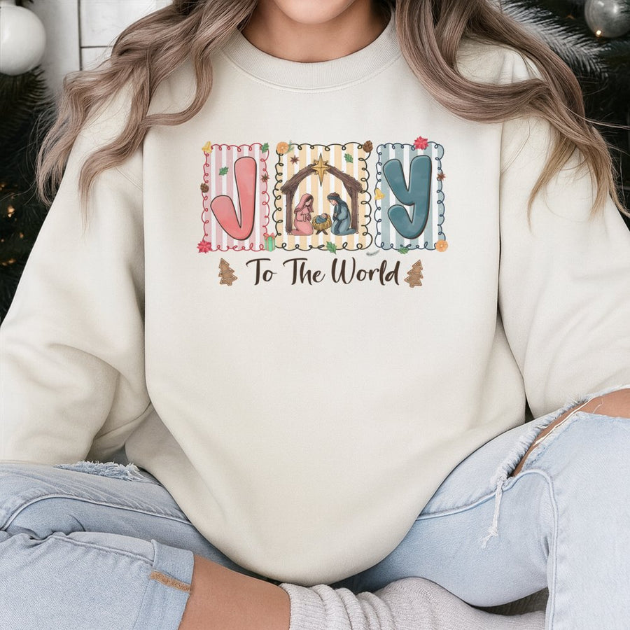 Joy To The World Sweatshirt | Christian Nativity Scene Design | Premium Cotton Blend | Religious Christmas Gift for Her