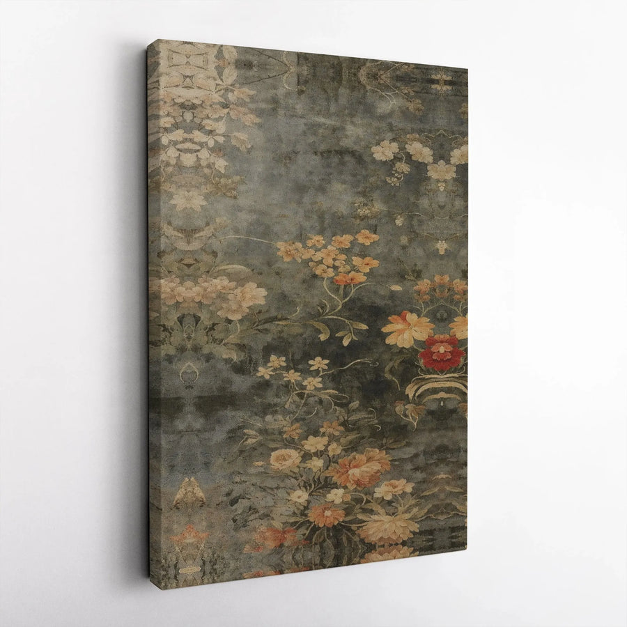 Vintage Dark Floral Canvas Wall Art | Moody Botanical Oil Painting Style | Premium Fade-Resistant Gallery Wrap | Sophisticated Home Decor Gift