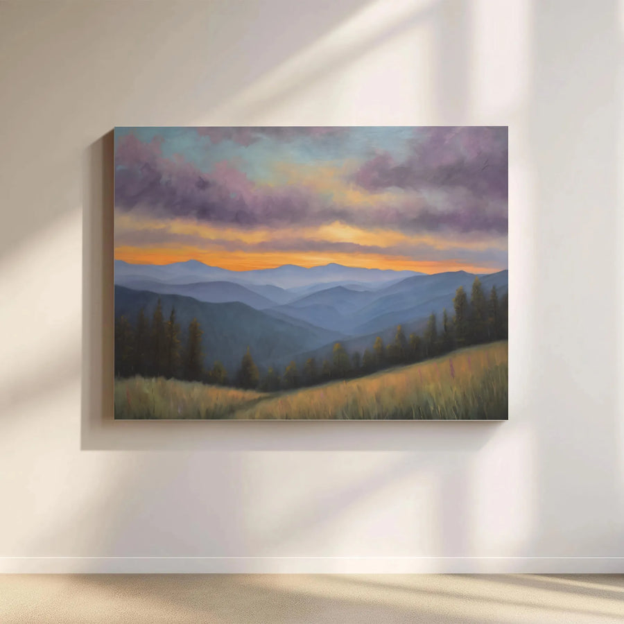 Mountain Landscape Canvas Wall Art | Purple Sunset Painting | Gallery Quality 1.25-Inch Profile | Nature Decor For Home Or Office