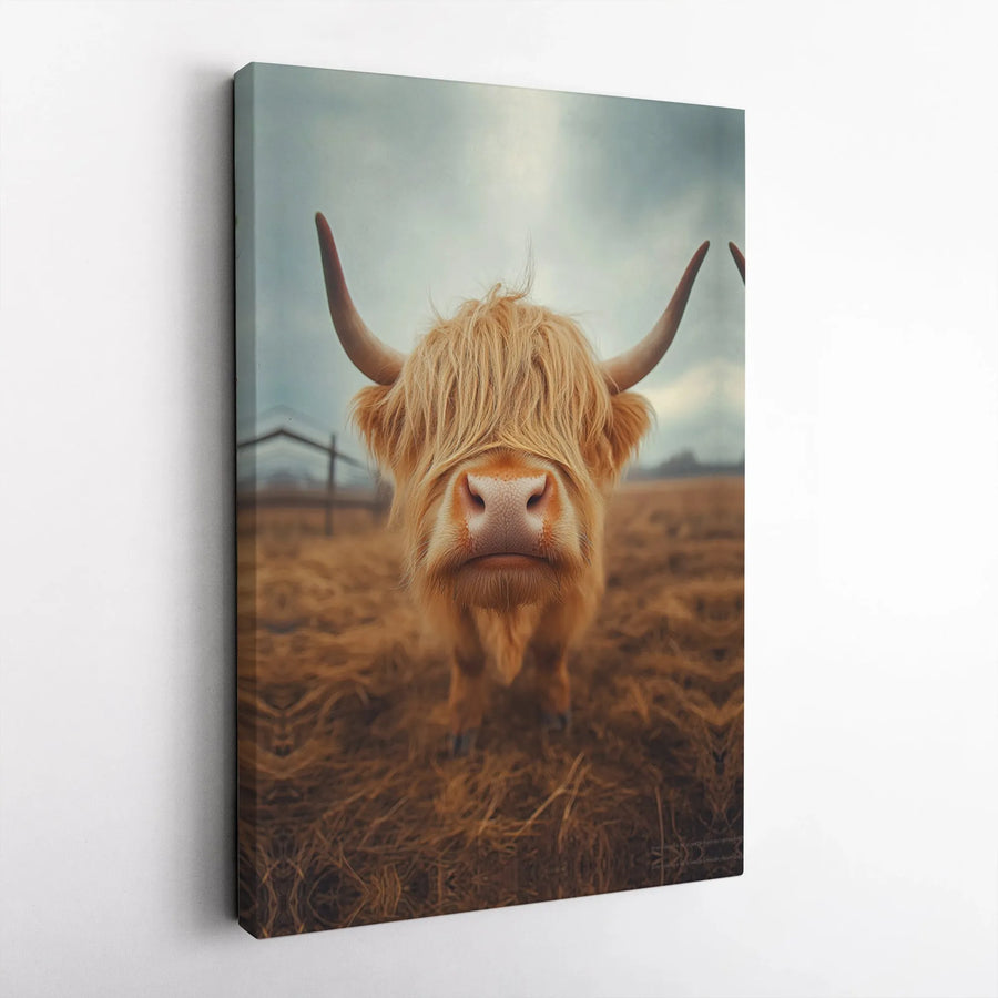 Scottish Highland Cow Canvas Wall Art | Shaggy Farmhouse Animal Portrait | 1.25 Inch Premium Gallery Wrap | Rustic Country Home Decor Gift