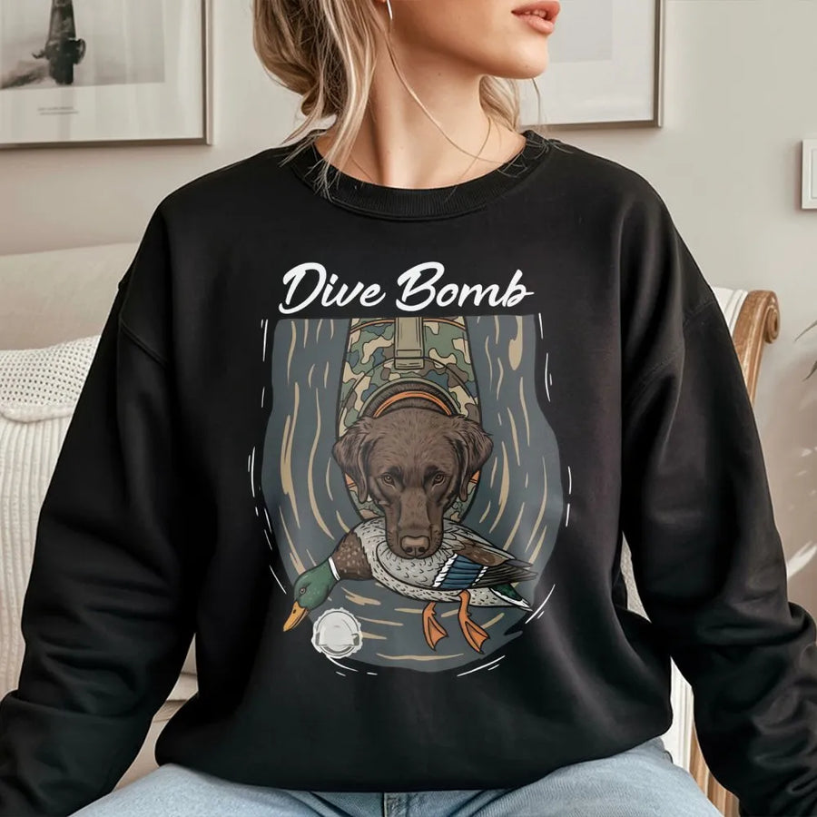 Chocolate Lab Sweatshirt | Duck Hunting Dog Mallard Graphic | Premium Cotton Blend | Waterfowl Hunter Gift for Outdoorsmen