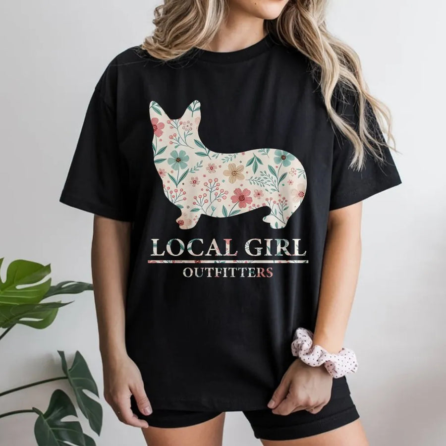 Floral Corgi T-Shirt | Boho Dog Lover Graphic Tee | Premium Soft Cotton Apparel | Cute Pet Gift For Women & Dog Moms