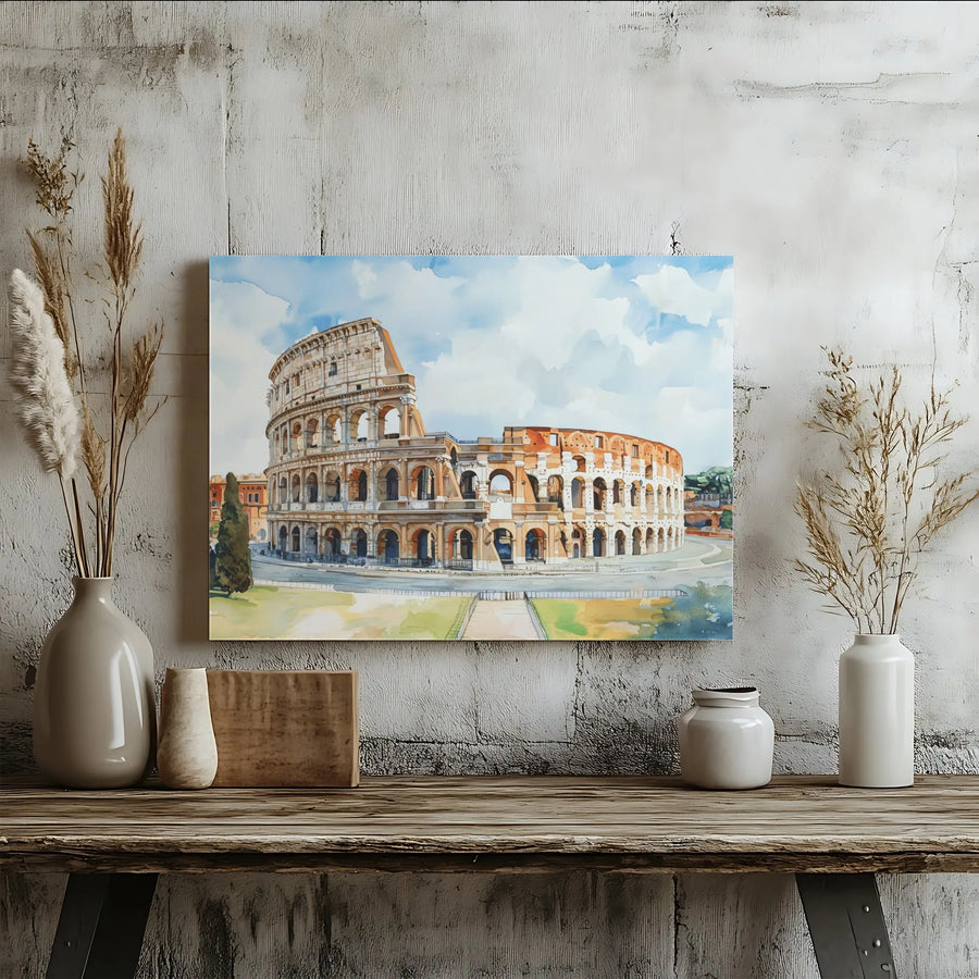 Roman Colosseum Canvas Print | Watercolor Italy Architecture Art | Premium Gallery Wrapped Wall Decor | Travel Lover Gift