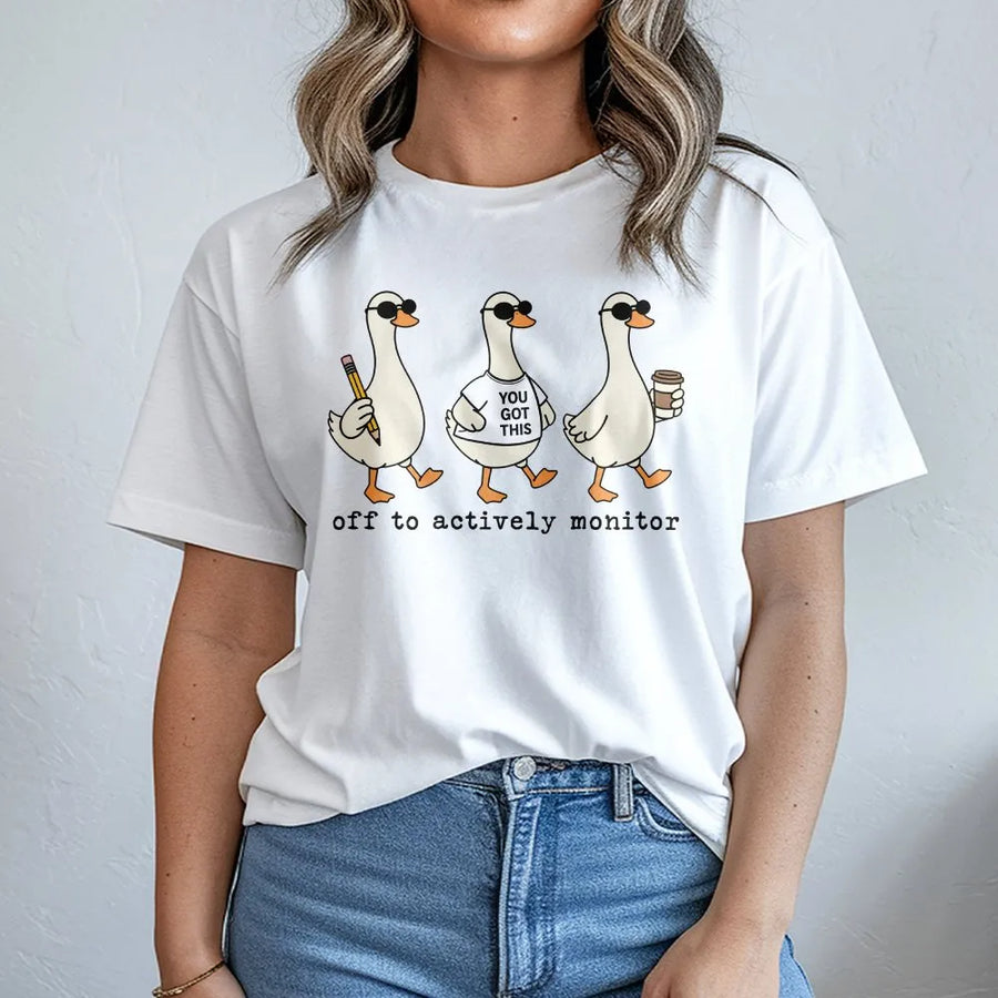 Funny Teacher Testing Day T-Shirt | Goose Off To Actively Monitor Design | Cozy Cotton Blend | Back to School Gift for Educators