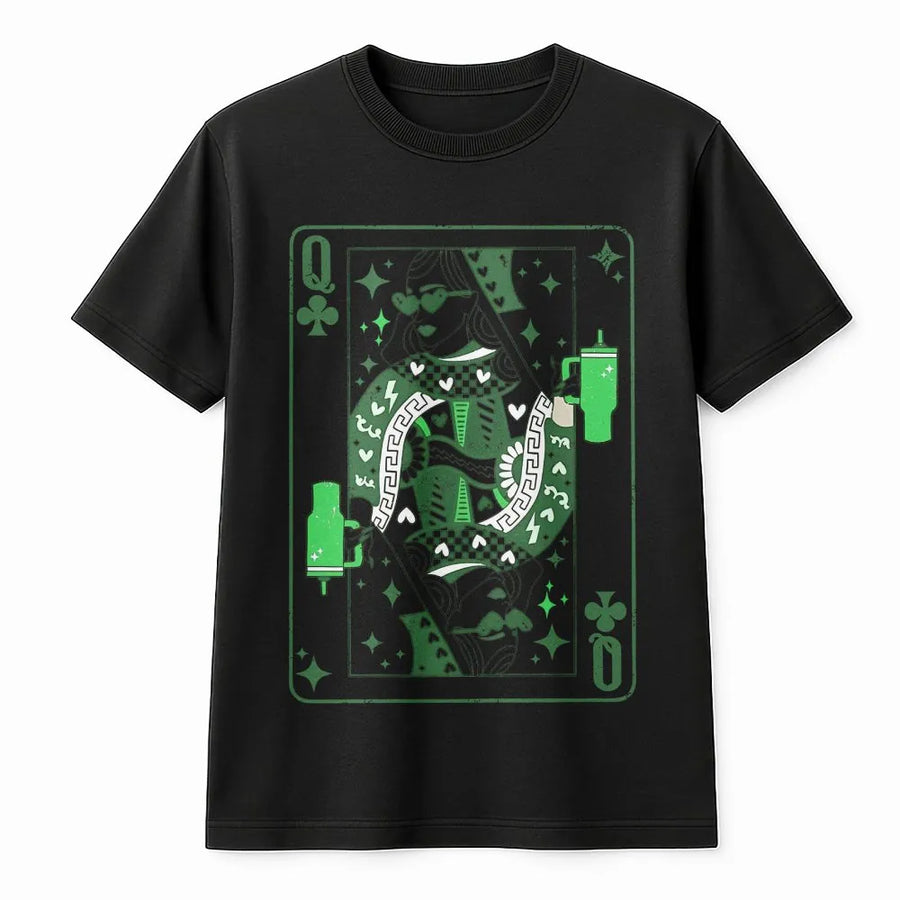 Queen of Clubs St. Patrick's Day T-Shirt | Retro Playing Card Graphic | Premium Cotton Unisex Tee | Funny Pub Crawl Gift for Her