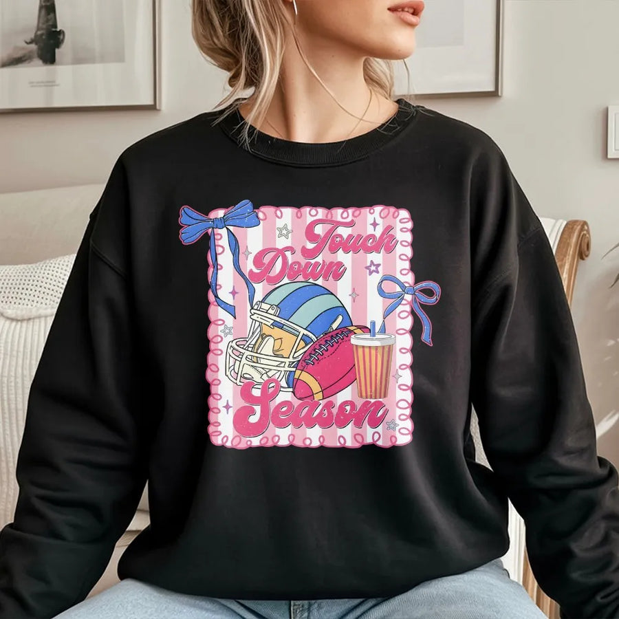 Coquette Football Sweatshirt | Touchdown Season Retro Graphic with Bows | Premium Comfort Colors | Game Day Gift for Football Mama