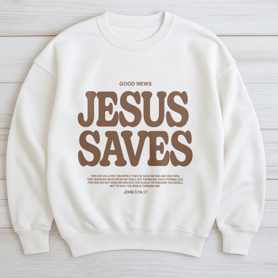 Jesus Saves Sweatshirt | Faith Inspired Bible Verse Graphic | Premium Cotton Blend | Christian Gift for Men and Women