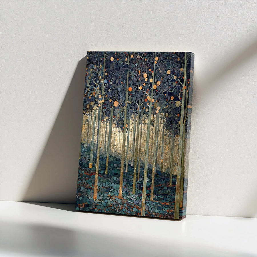 Art Nouveau Forest Canvas Wall Art | Klimt Inspired Golden Orchard Print | Premium Thick Gallery Wrap | Modern Abstract Home Decor Gift