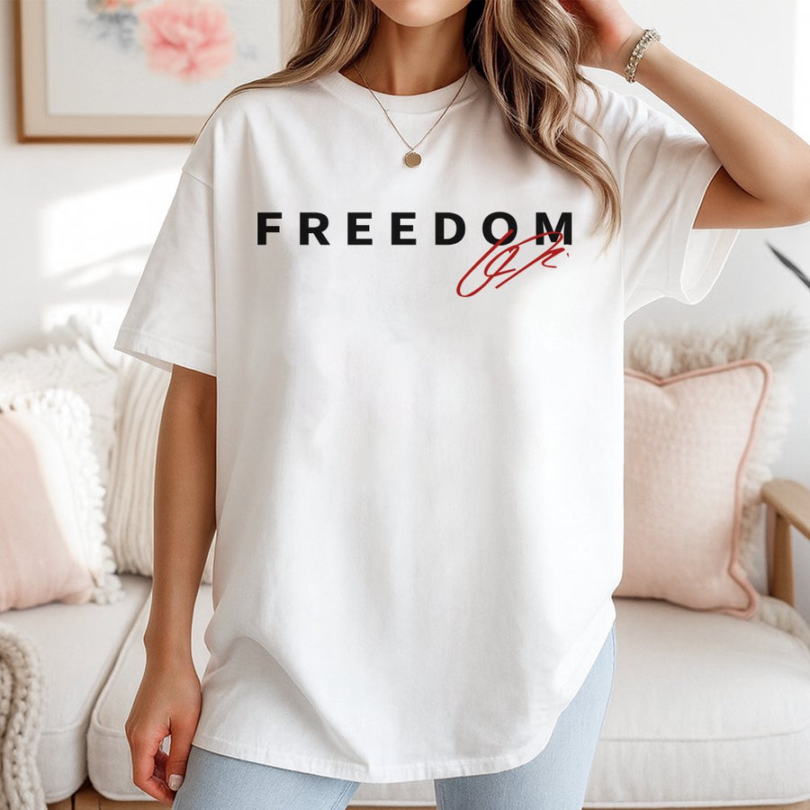 Freedom Graphic T-Shirt | Minimalist Text Typography Design | 100% Premium Cotton | Patriotic Gift For Conservative Men And Women