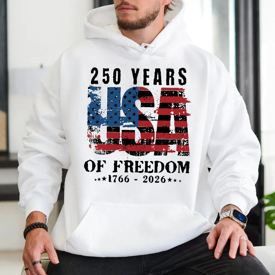 Patriotic 250th Anniversary Hoodie | Vintage 1776-2026 American Flag Graphic | Premium Cotton Tee | Gift for USA History Buff