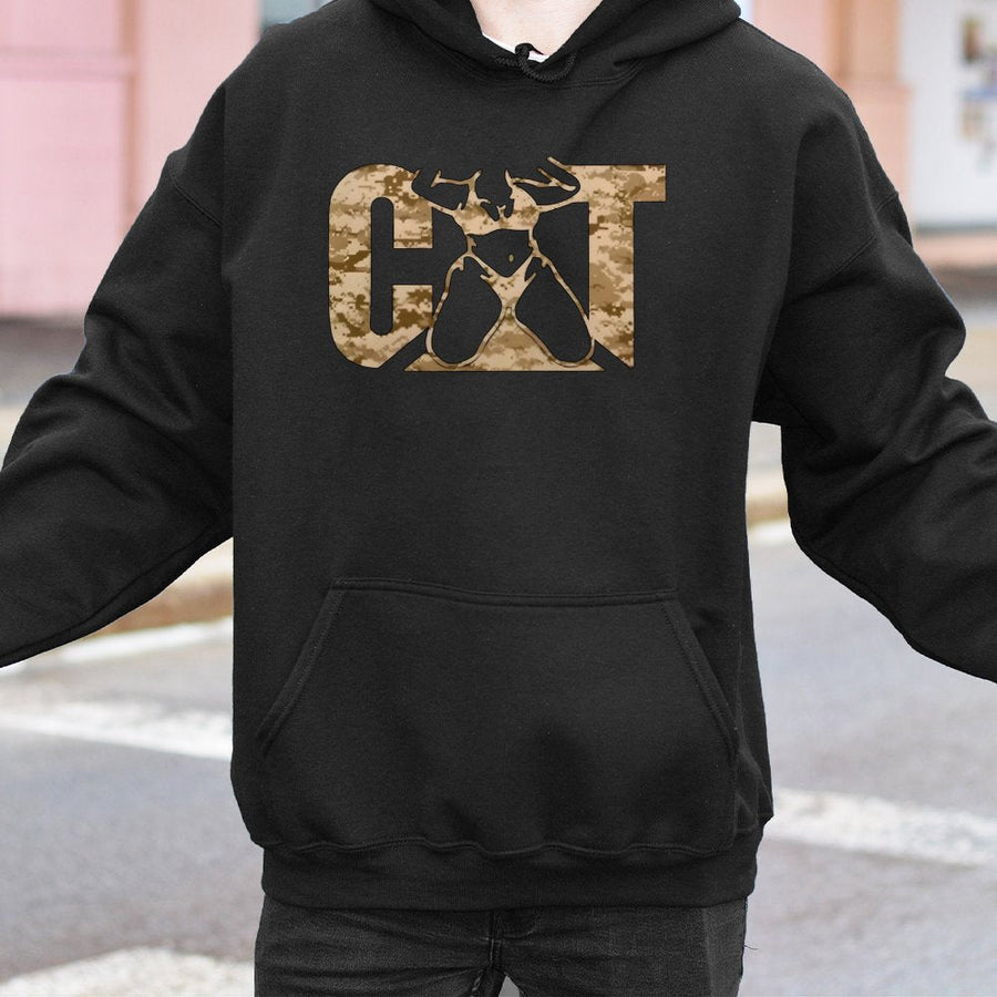 Camo Cat Hoodie | Camouflage Animal Graphic Print | Soft Cotton-Poly Blend | Unisex Gift for Cat Lovers and Wildlife Enthusiasts