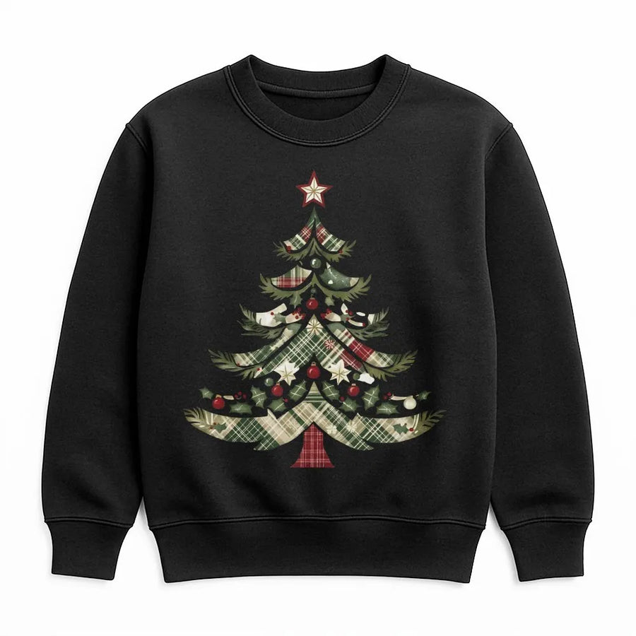 Christmas Tree Sweatshirt | Plaid Holiday Graphic Design | Premium Cotton Blend Crewneck | Festive Gift for Her and Him
